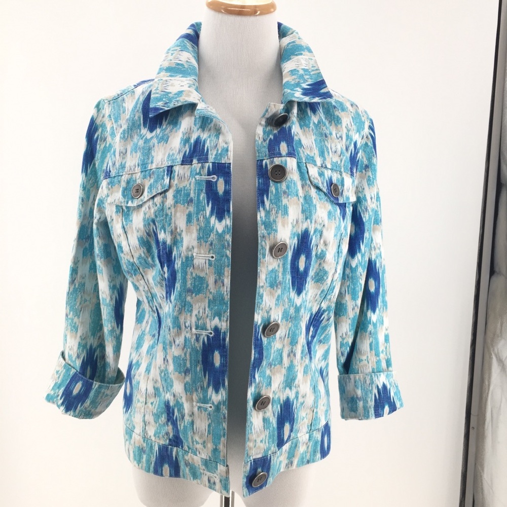 Chico’s Linen Cotton Sz 0 (= Sz S) Ikat Jacket